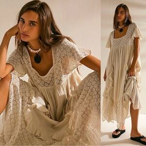 Free People Bring The Romance Midi Dress Neutral Large